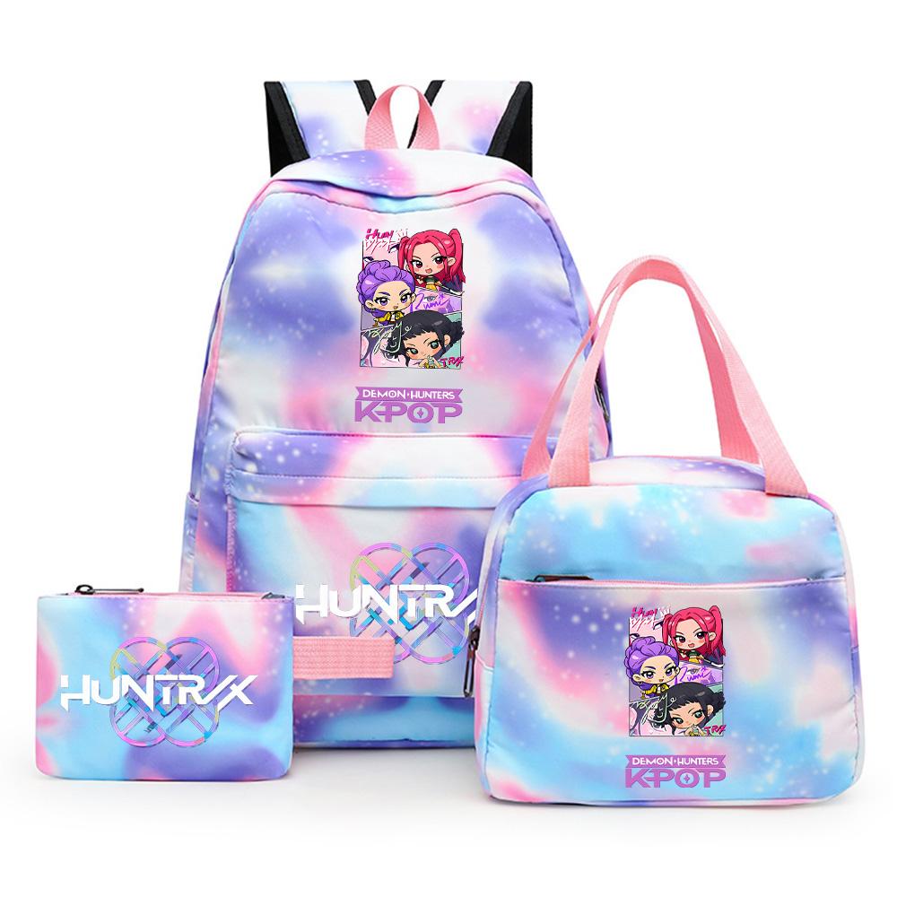 3Pcs/set Cartoon Printed Backpack with Lunch Bag Pencil Case for Teenager Girl Boy Large Capacity Waterproof Bookbag Gift Mochila
