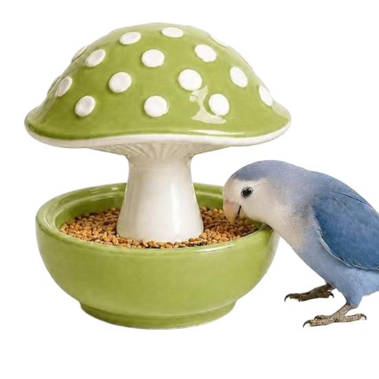 Jijijing Mushroom Bird Feeding Bowl, No Mess Pet Cage Feeder, Covered Food or Water Bowl for Small Animals Budgie Cockatiel Hamster