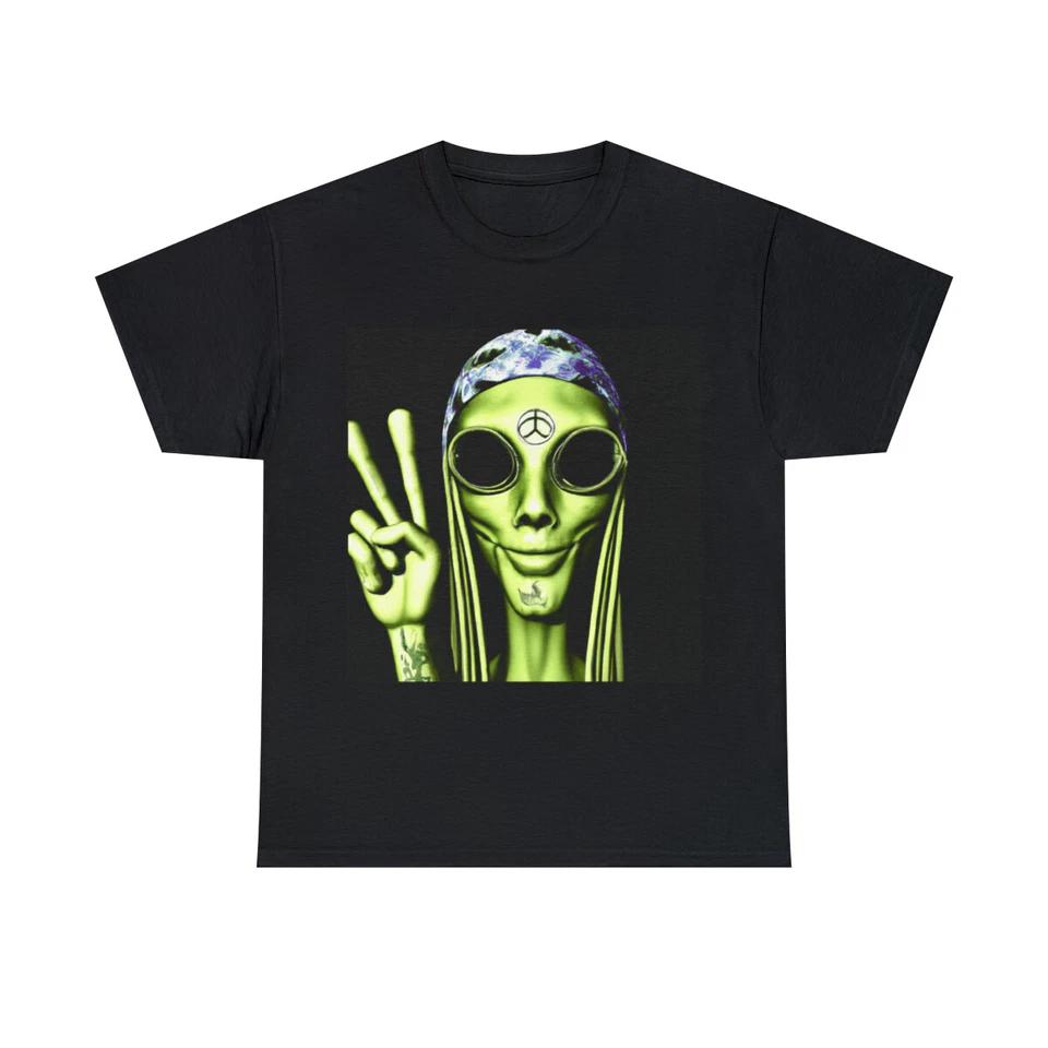 Alien T Shirt Psychedelic Space UFO Hippie Graphic Tee Extraterrestrial Rave S