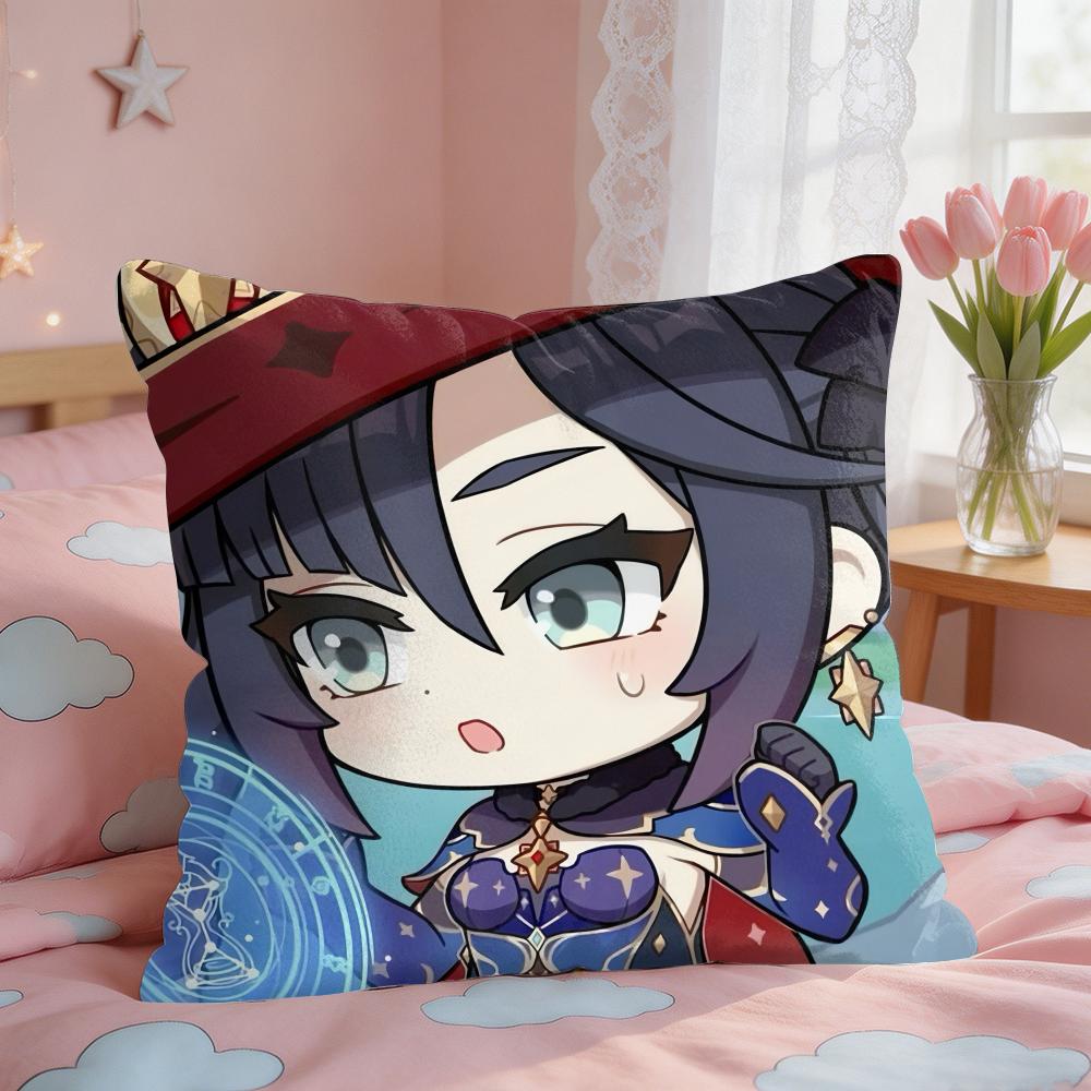 Mona Cute Cute Genshin Impact Cushion Cover Square Short Plush Pillow Case Living Room Sofa Home Decor Funda X