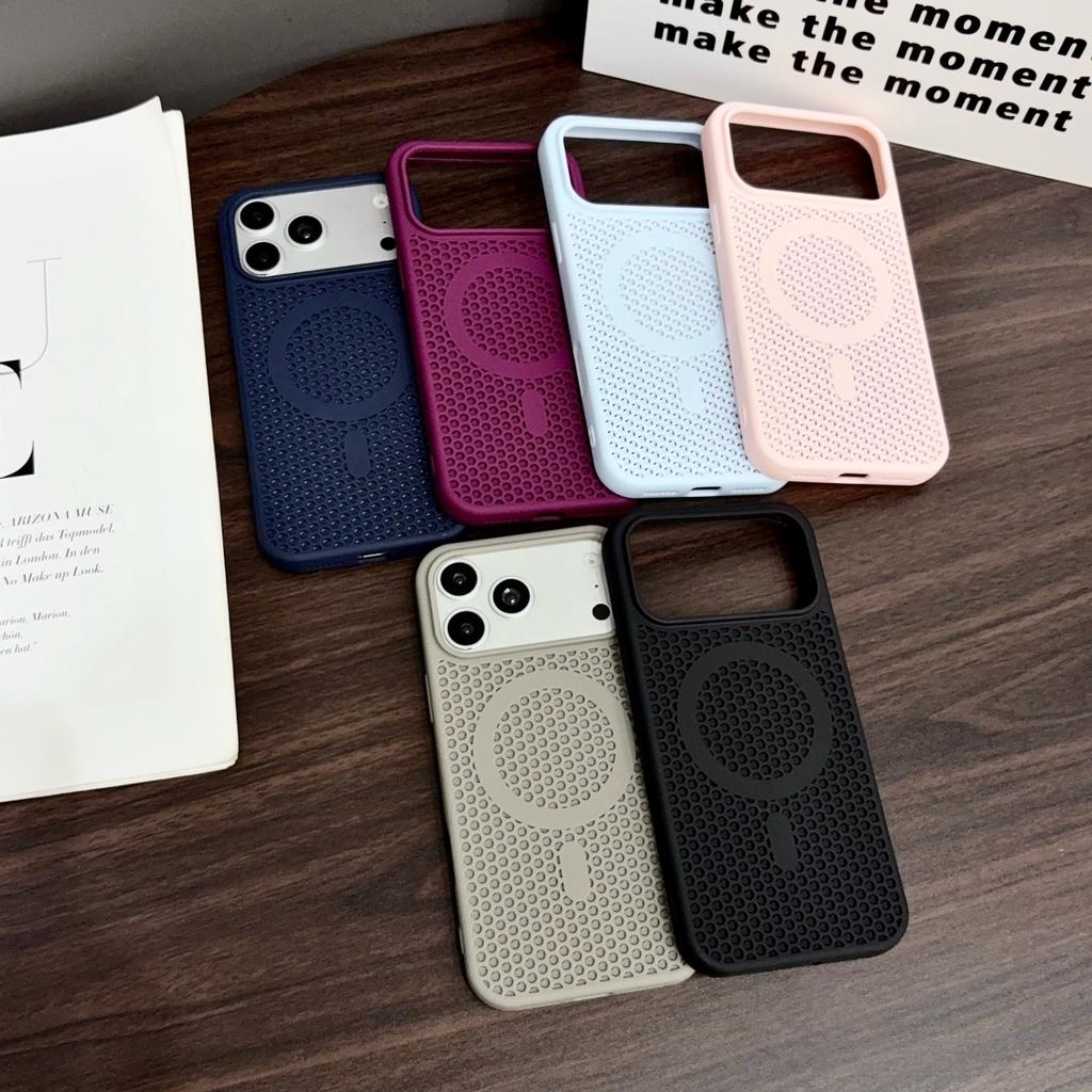 Slim Mesh Hole Heat Dissipation Soft TPU Phone Case For iPhone 18 17 16 15 14 Plus 13 Pro Max Cooling For Magsafe Magnetic Cover