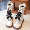 Autumn Girls Long Leather Boots 2026 Soft Soled Kids Fashion Princess Boots Bowknot Non-Slip Outdoor Children Boots Plush Winter