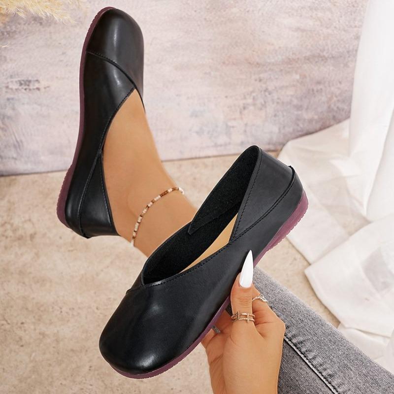 Fashion Women's Slip On Leather Loafers Spring Autumn Ballet Shoes Ladies Casual Round Toe Cute Flats Nurse Shoes Sneakers Plus