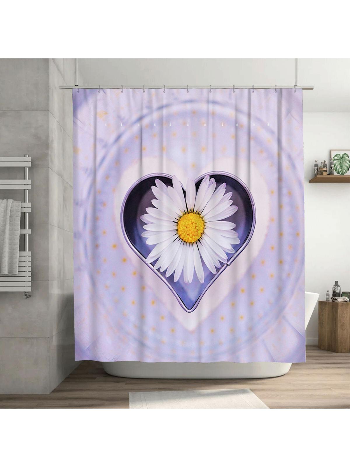 3D Daisy Heart Shower Curtain | Romantic and Fresh Bathroom Decor 90X180cm