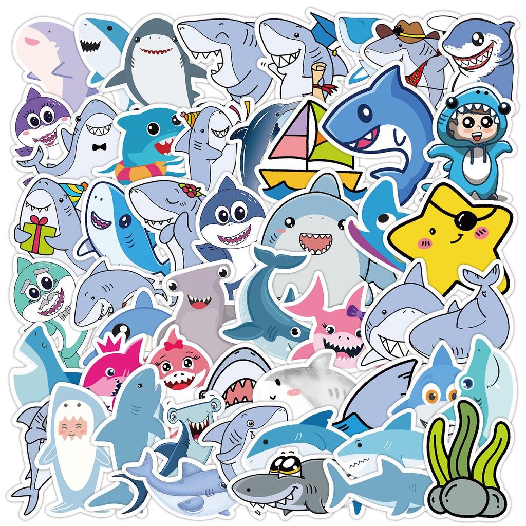 50PCS Cute Shark Cartoon Stickers for Phone, Computer, Laptop & Book - Waterproof Decorative Stationery Stickers