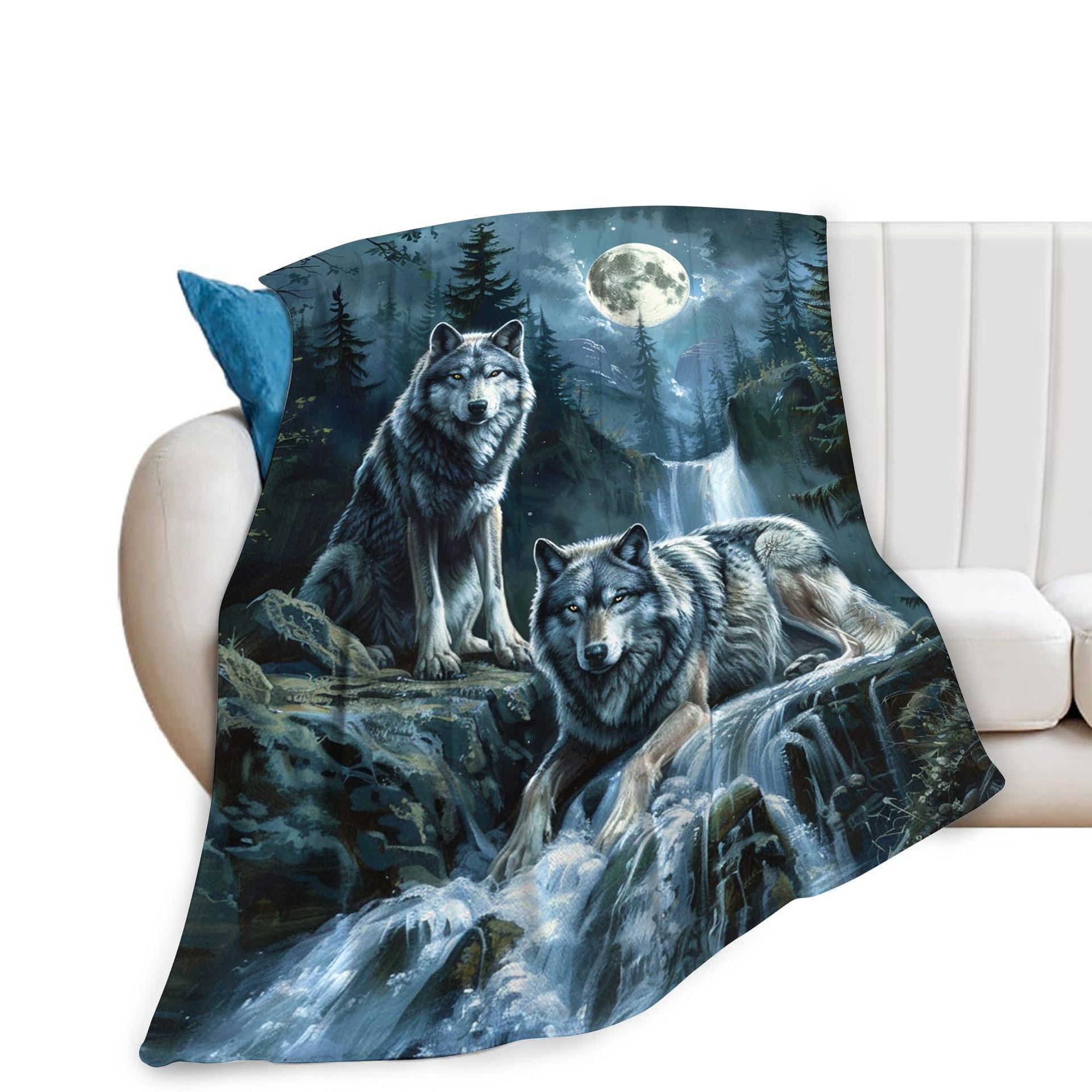 

Wolf Series under the Moonlight digital-printed polyester velvet flannel cover blanket Fleece soft sofa cover blankets for beds 75x90cm