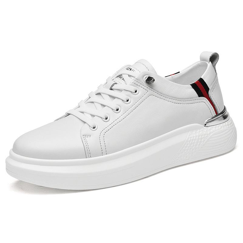 5001 Herren Höhe-Steigernde Low-Top Plateau-Sneaker, Obermaterial aus Rindsleder, Dicke Sohle, Lässige Weiße Sportschuhe, Trendiger Frühjahrsstil.