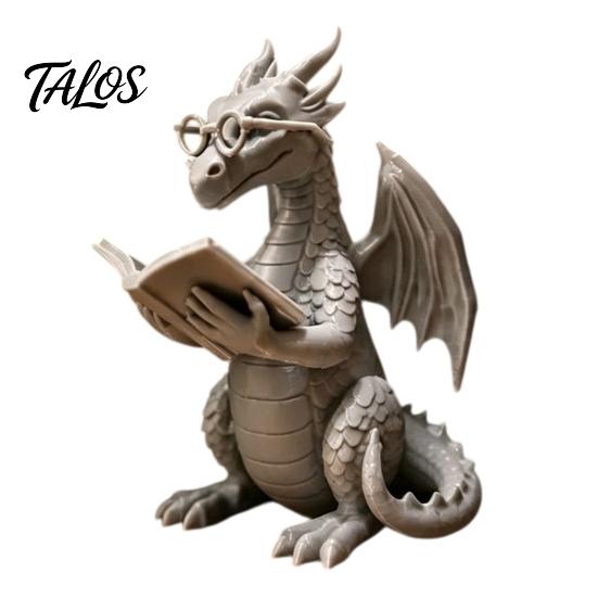 Collectible Dragon Ornament Reading Figurine with Glasses, Statue, 3D Printed Sculpture Decoration Bookshelf Decor, Whimsical Desktop Ornament,