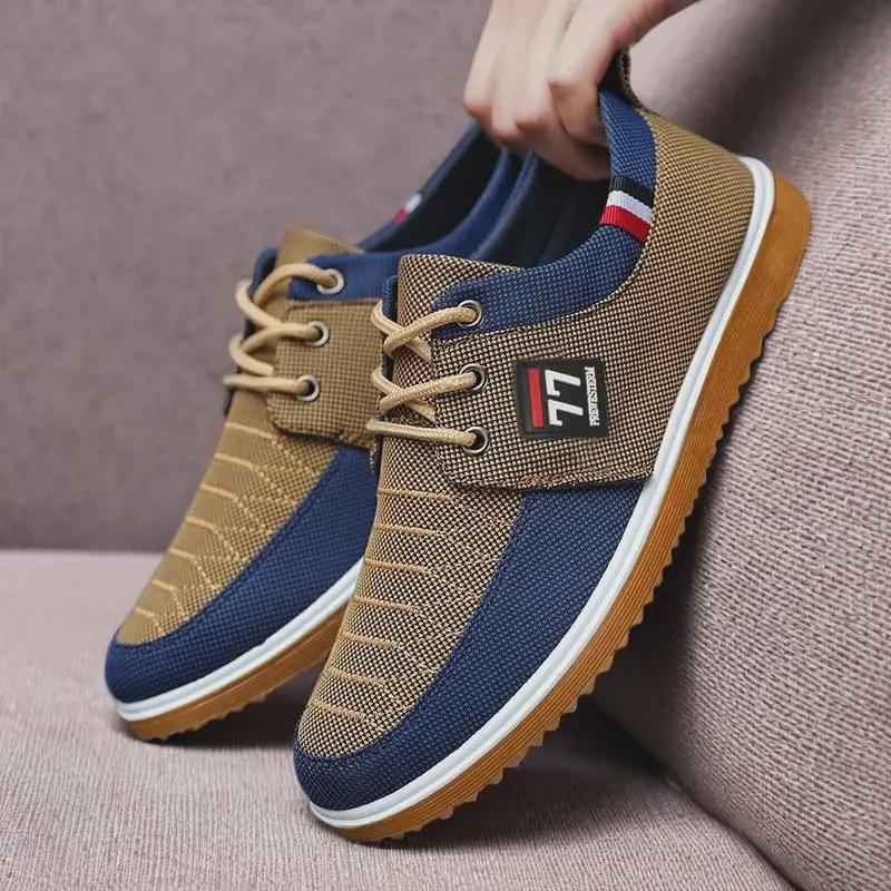 Męskie oddychające, lekkie, odporne na zużycie płócienne buty do biegania z podeszwą z kauczuku – wszechstronne na jesień i do prowadzenia samochodu.