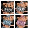 Rhinestones Diamond Body Chain Bra for Women Crystal Backless Chest Chain Halterneck Mesh Crop Top Harness Body Jewelry