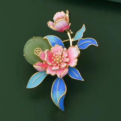Emalje Peonblomst Brosje i Kinesisk Stil, High-End Personlig og Elegant Brosje Tilbehørspin for Kvinner