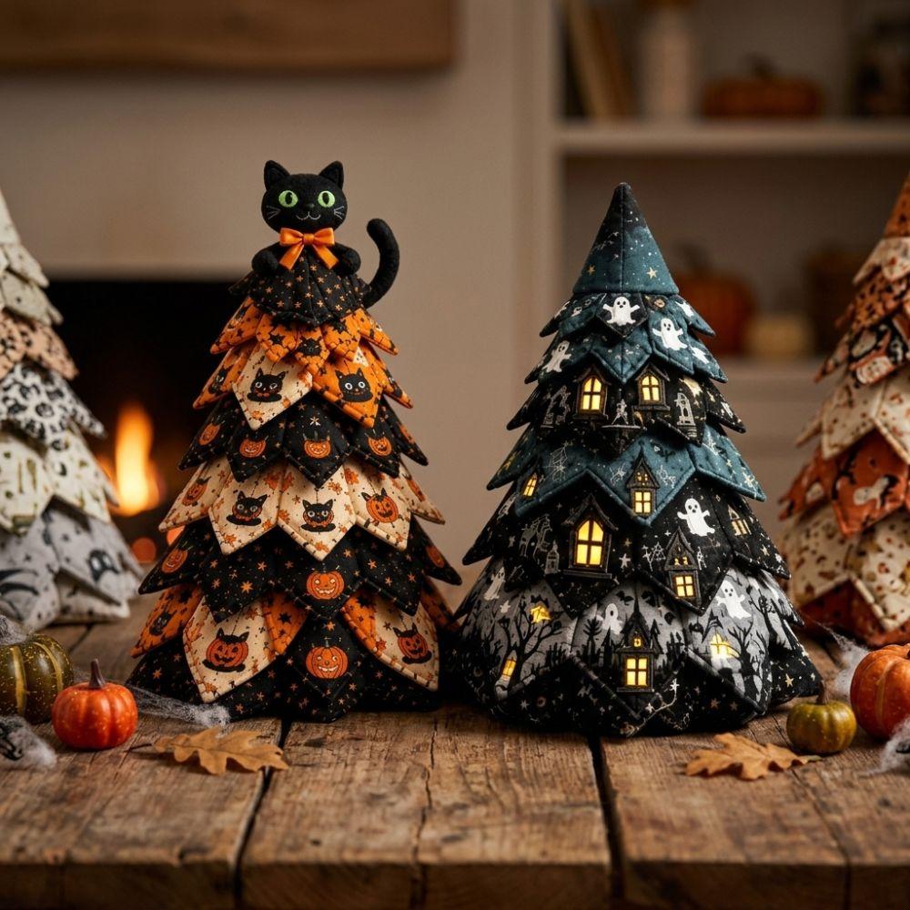 Pumpkin Ghost Quilted Christmas Tree Kit Black Cat Spider Hand Sewing Festival Tree Fall Harvest
