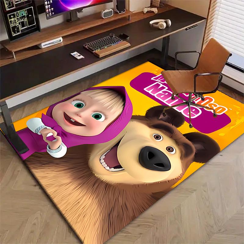 Custom Masha and the Bear Mat Personalized Name, Polyester Washable Indoor Entryway Rug, Gift for Christmas, Easter, Thanksgiving Day