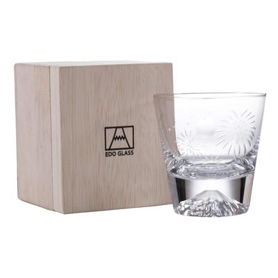Tajima Glass Edo Glass Mount Fuji Rock Glass In Wooden Box (Moon and Fireworks)