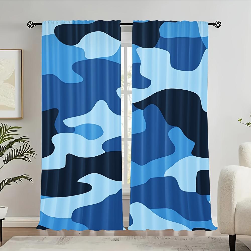 

Contemporary Abstract Blue Camouflage Printed Curtains Decorative Window Easy Install Po Set Of 2 Made Polyester With Rod Pocket Machine Washable W100*H70(CM)-Hooks&1PCS