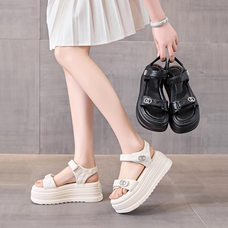 Internet Celebrity Sandals Women's Summer Wear Ins Fairy Wind Spring 2025 New Super Fire Thick Bottom Versatile 7cm Heightening Rhinestone