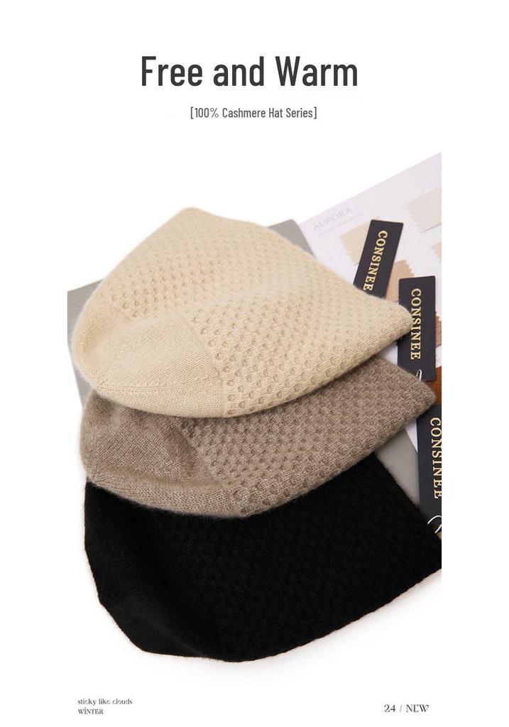 Kangsai Ni Women's 100% Pure Cashmere Knitted Hat - Fashionable & Warm for Autumn/Winter