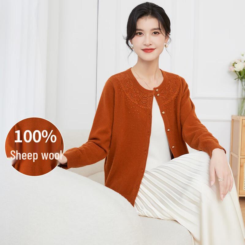 

Women s Golden Chrysanthemum Embroidered Pure Wool Cardigan M