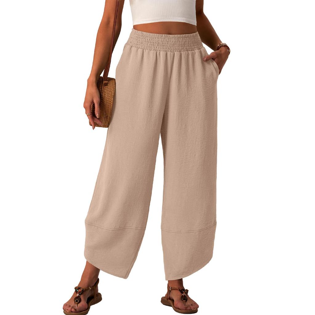 Damen Baggy Weite Hosen Sommer High Waist Palazzo Hosen Strandurlaub Lässige Hosen Mit Taschen