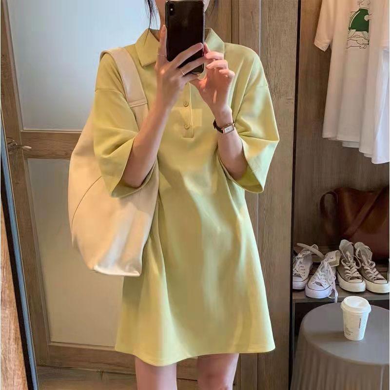 

Polo European Goods Mid Length Long Length Hip-Covering Summer T-shirt Yellow-Green S