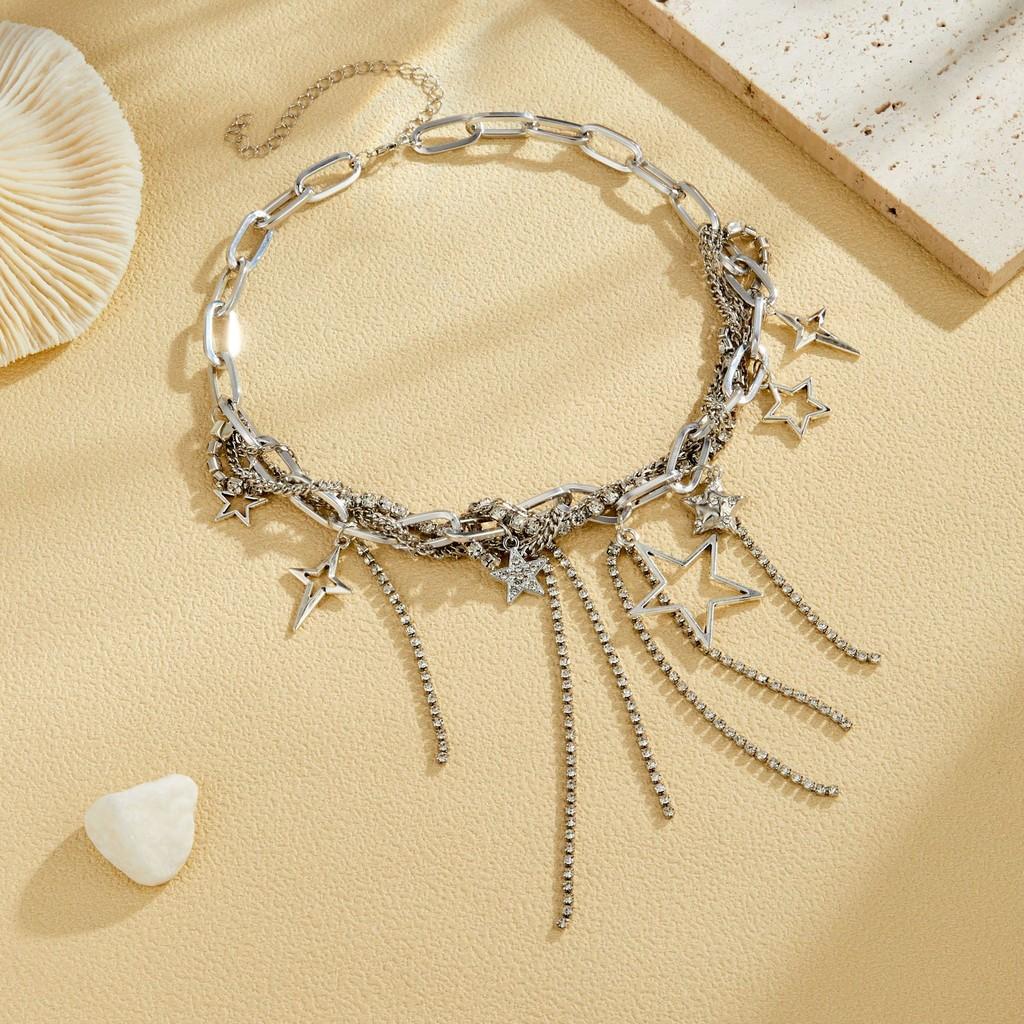 And Heart Fashionable Star Shaped Necklace For Women Shimmering Charm Rhinestone