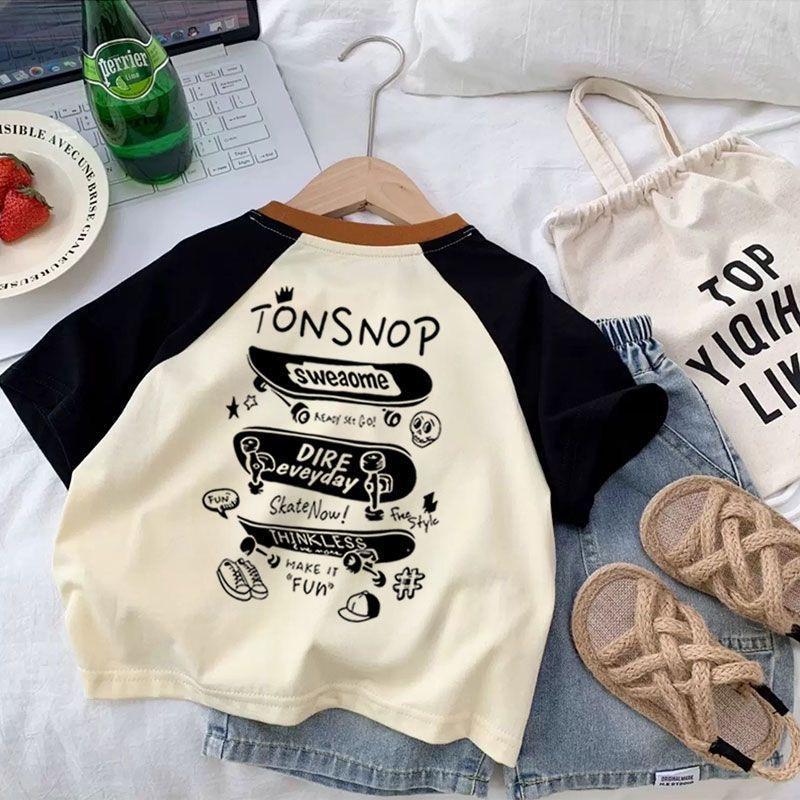 Kids 100 Percent Cotton Short Sleeve T Shirt Summer Boys Girls Loose Fit Baby Top 80