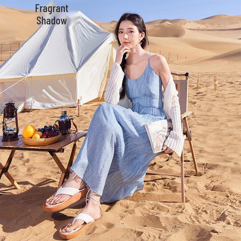 Xiangying Women s 2025 Summer Blue Strapless High-Waist Midi Dress L