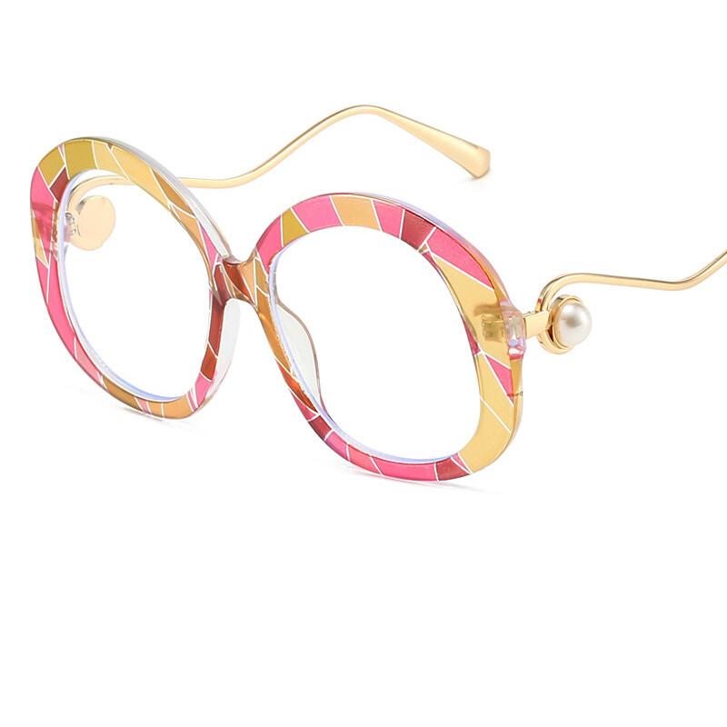 Anti Blue Light Reading Glasses Women Elegant Pearl Retro Big Frame Flower Round Transparent Eyewear