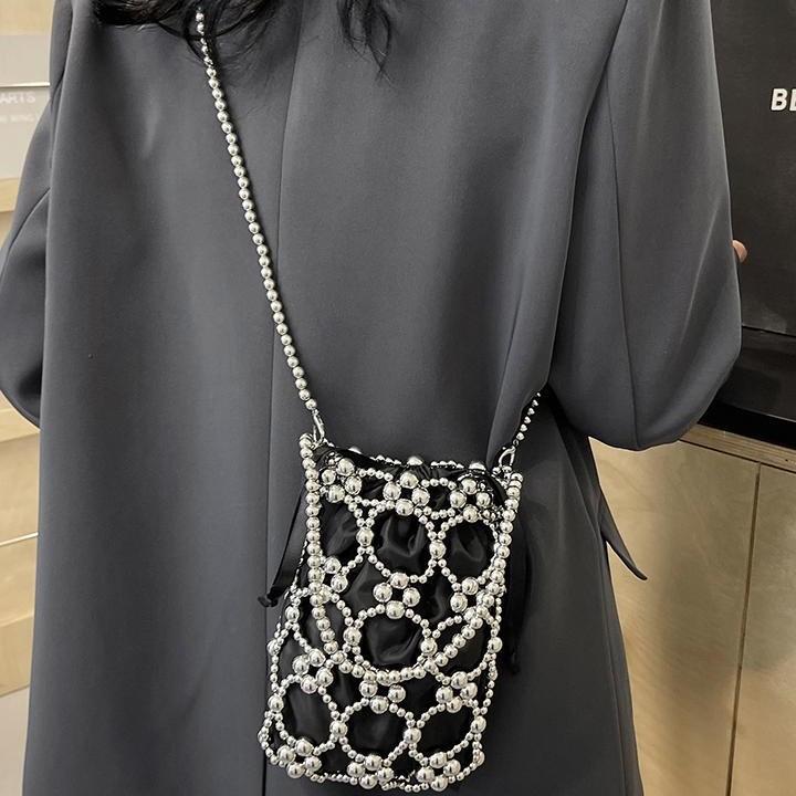 Fashion metal bead hand bag women's 2026 summer new temperament versatile shoulder bag crossbody bucket bag