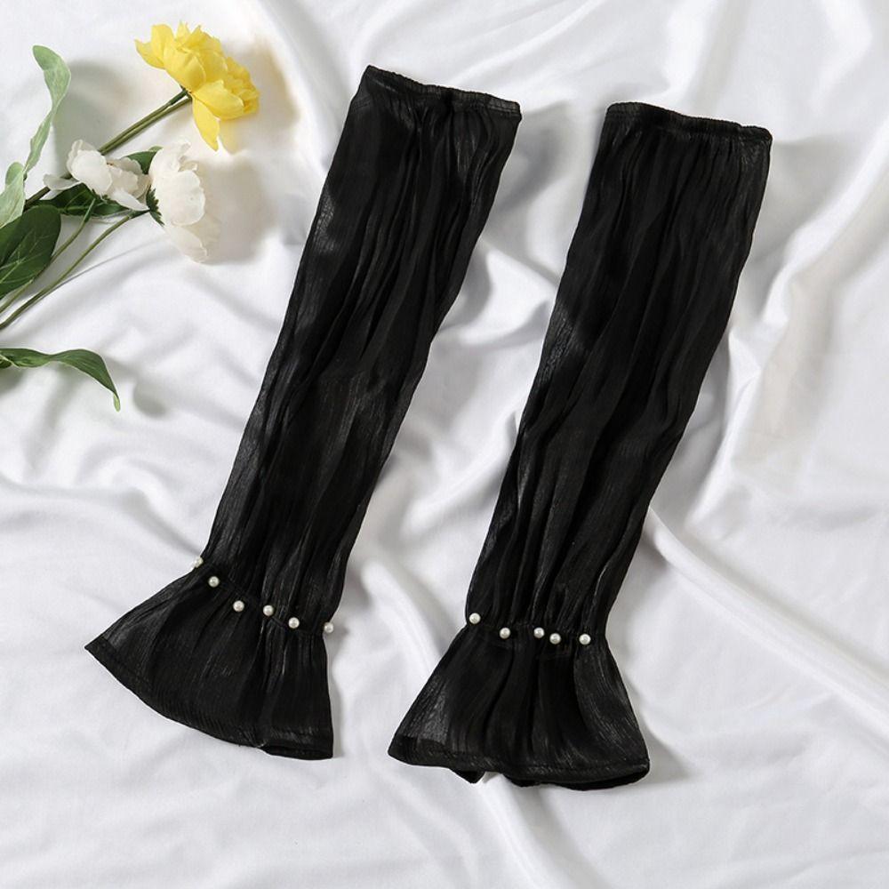 Lace Ice Silk Sleeves Gloves Pearl Driving Arm Sleeves Lightweight Summer Sunscrean Sleeves  Summer