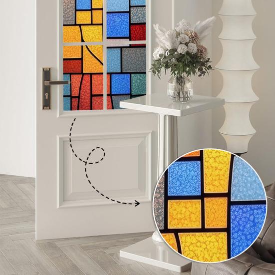 Rainbow Window Film Decorative Static Window Clings Sun Blocking Colorful Decals Removable Privacy Cover for Home Office Bathroom