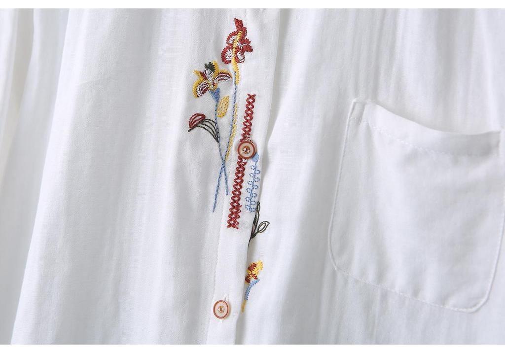 2026 Spring Plus Size Women's Long Sleeve Embroidered Cotton Cardigan Shirt for Curvy Women