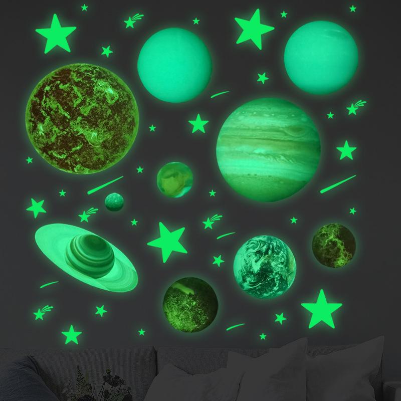 3D Luminous Nine Major Planets Wall Sticker Glow In The Dark Fluorescent Sticker PVC Home Kids Room Decals Wall Decor Wallpaper