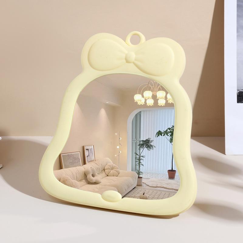 

1 Pcs Bow Desktop Makeup Mirror Solid Color Simple Portable Handheld Makeup Mirror Foldable Student Compact Cute Pocket Mirror жёлтый