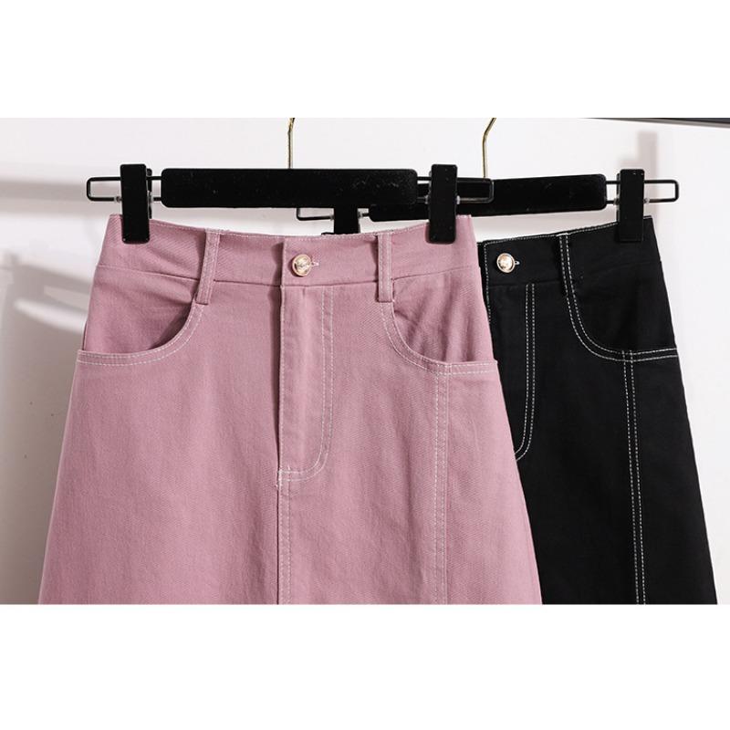Summer Style Plus Size Skirts Solid Buttons Women Denim A-Line Vintage Basic Skirt 5XL Pink
