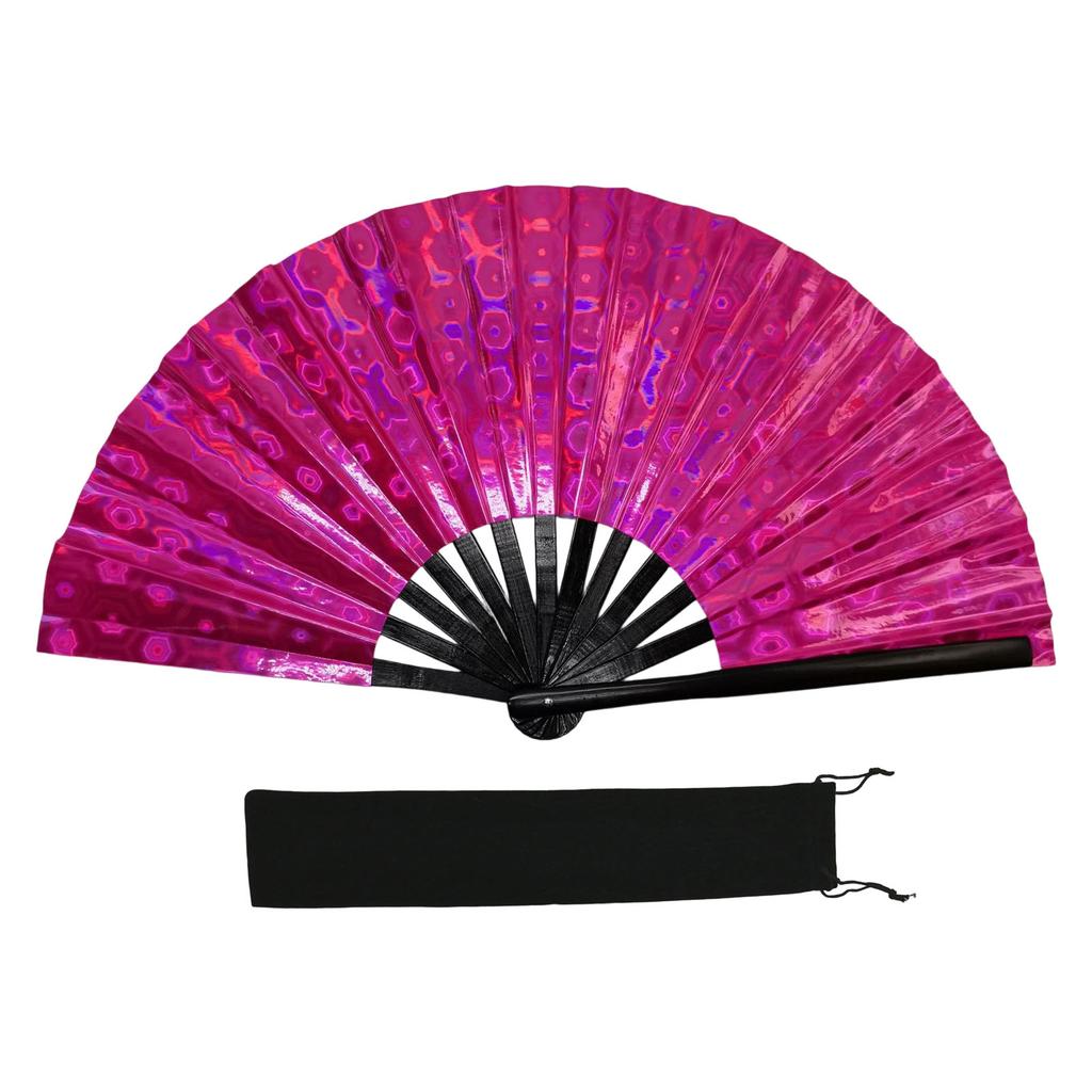 Large Shimmering Colorful Folding Hand Fan for Line Dance Martial Art Taichi Handheld Fan with Reflective Design Gift