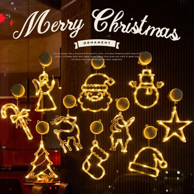 Christmas Window Curtain Lights with Snowflakes Santa Star Easy To Hang Christmas Ornaments with Suction Cups Bright LED String