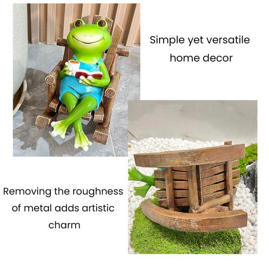 Rocking Chair Frog Figurine Resin Reading Cartoon Frog Figurine Sculpture Home Office