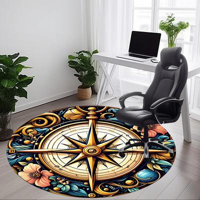 1pc Compass Floral Office Round Area Rug, Indoor Mat Suitable For Office, Under Office Chairs Bedroom Living Room Home Decor, Room Deco