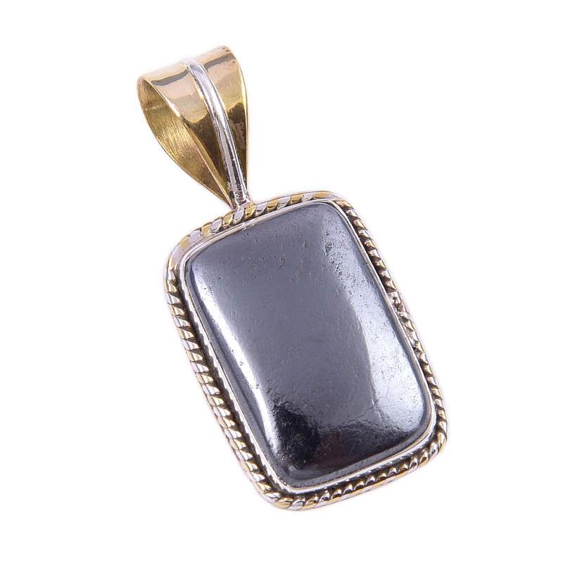 Pendentif bicolore en argent sterling massif 925 avec pierre précieuse naturelle en bronze 1,25'' i0u91