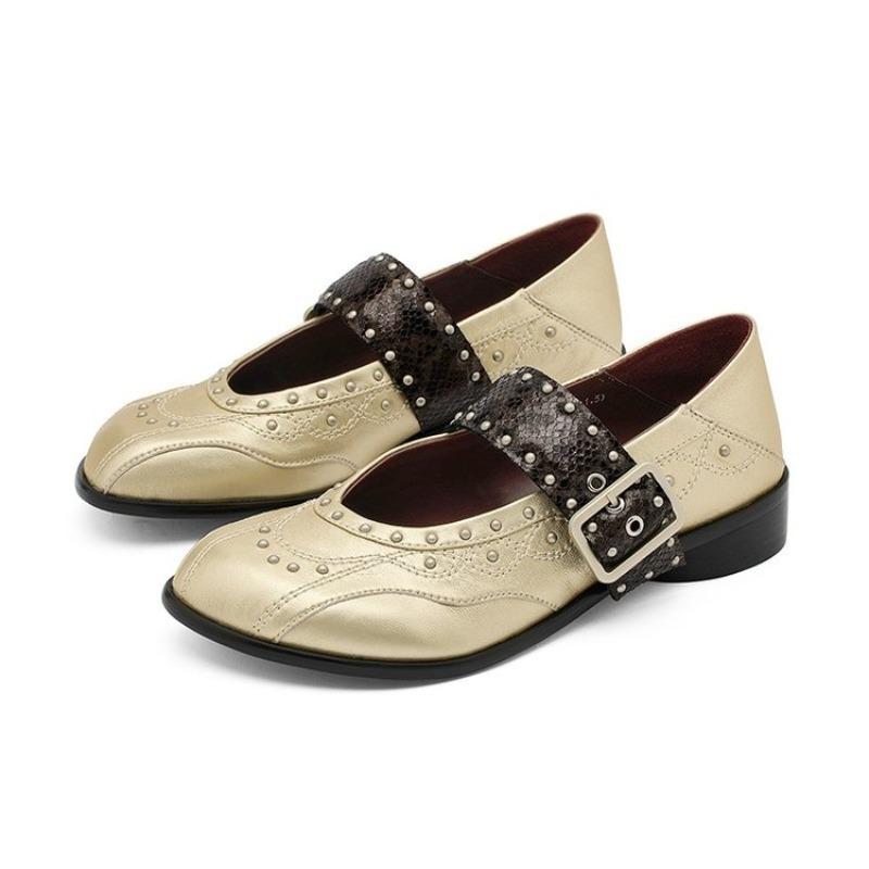 

Модная обувь на низком каблуке Осень Новый стиль Остроносые С мелким вырезом Металлическая отделка ремешком Нескользящая Износостойкая Обувь с низким верхом 40 шампанского