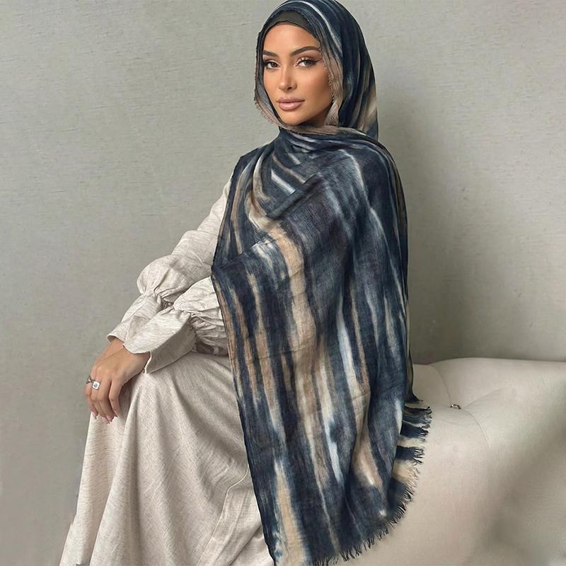 Ramadan Watercolor Modal Hijab Women Bohemian Watercolor Soft Muslim Hijabs Floral Breathable Shawl Wrap Scarf Headscarf Warm