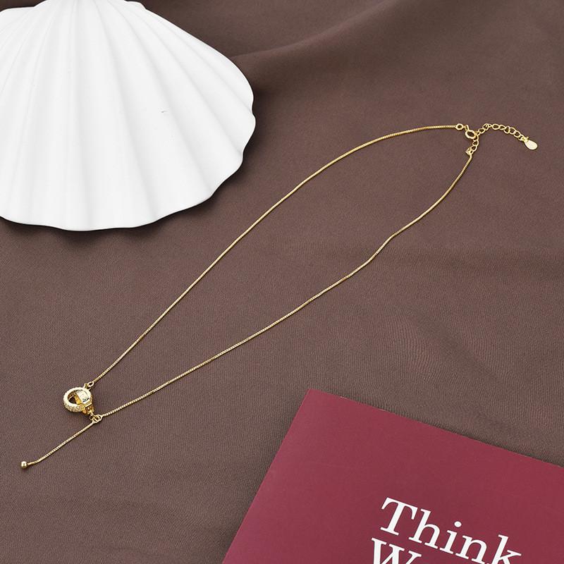 Elegant Gold And Silver Geometric Double Ring Necklace With Sparkling Rhinestones