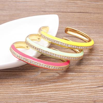 Nidin Fashion Design Summer Hot Sale Cuff Jewelry Bangle 9 Colors Candy Colorful Neon Enamel 5A Cubic Zirconia CZ Bangle Gifts