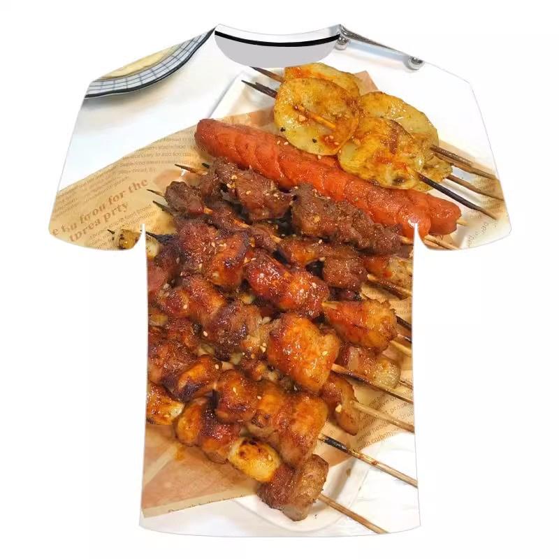 Food Barbecue Graphic T Shirt for Men Clothing Funny 3D
