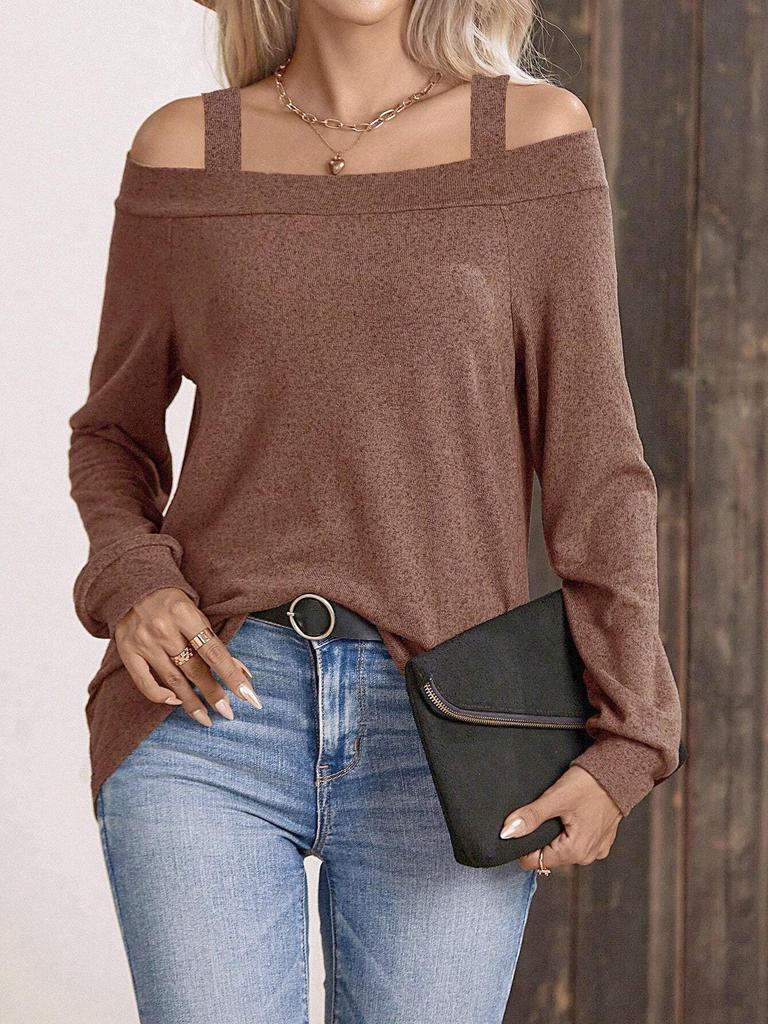 European & American Women's Off-Shoulder Long Sleeve T-Shirt - Spring/Summer Fashion, Solid Color Top