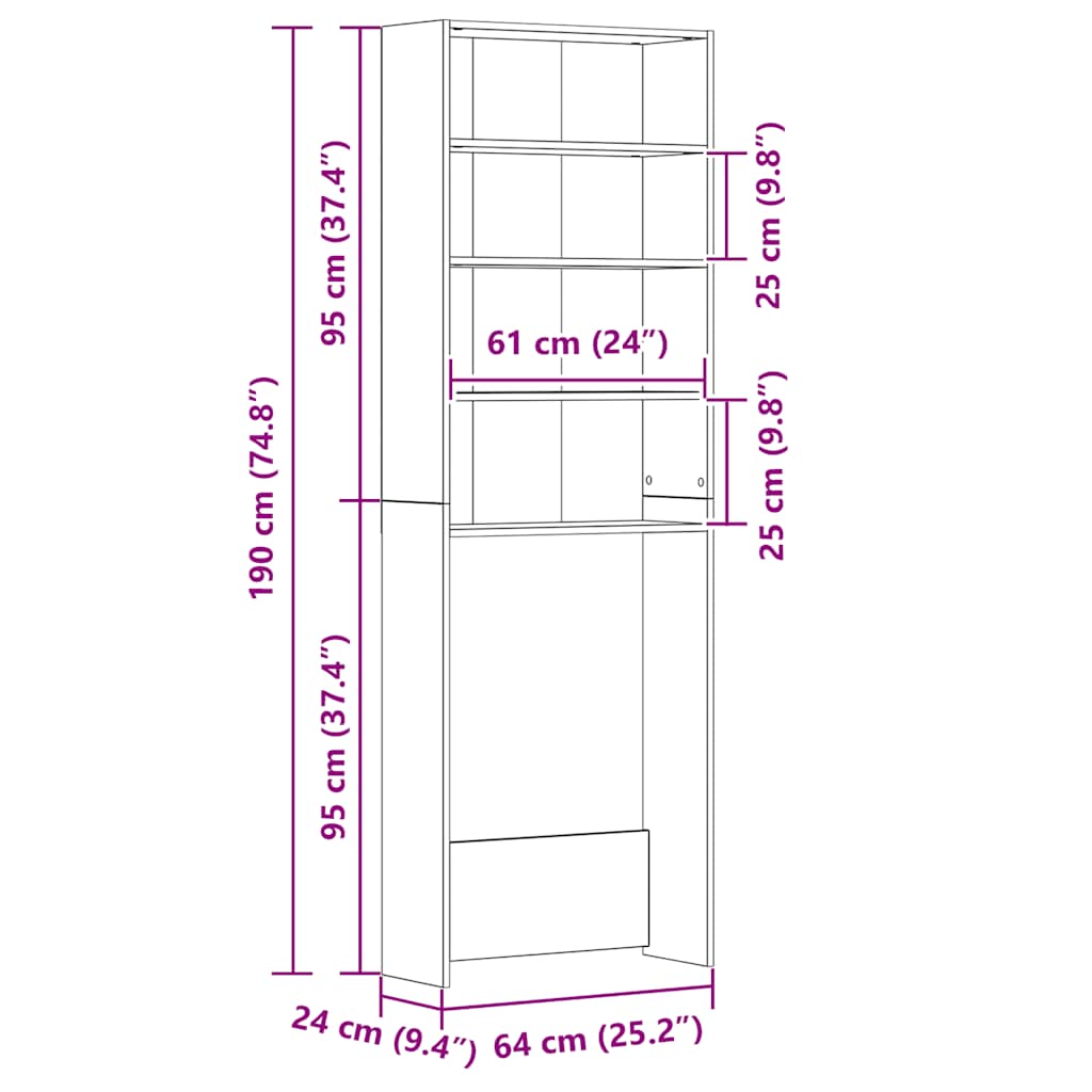 Vidaxl Waschmaschinenschrank, Farbe Sonoma-Eiche Grau, 64X24X190 Cm