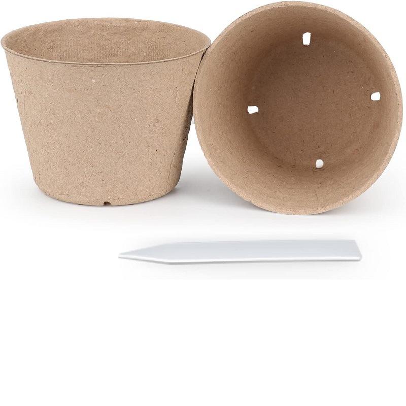 80pcs 10cm Round Biodegradable Paper Pulp Seedling Pots with 80 Plant Labels 4 Drainage Holes Compostable Nursery Containers for Gardening