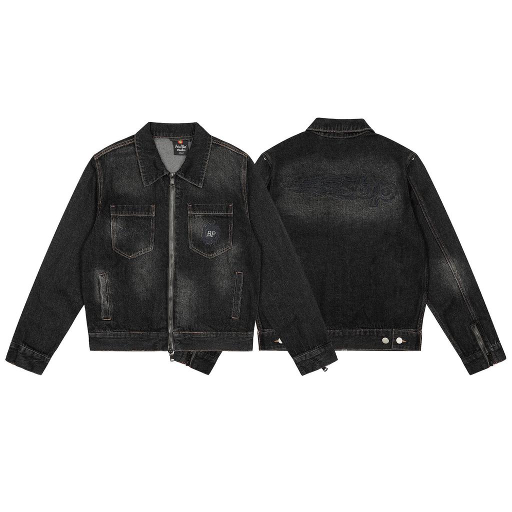 Neue trendige Unisex-Denimjacke mit gesticktem Broken Planet