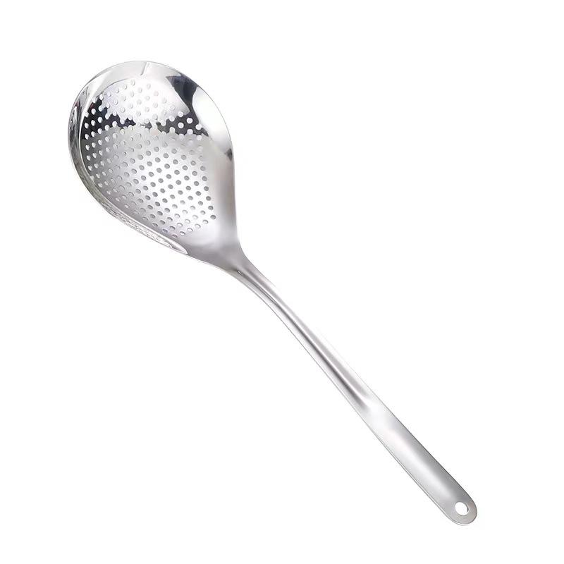 Stainless Steel Large Kitchenware Household Pasta Dumplings Ladle with Hollow Long Handle Pepper Colander Metal Leak Proof